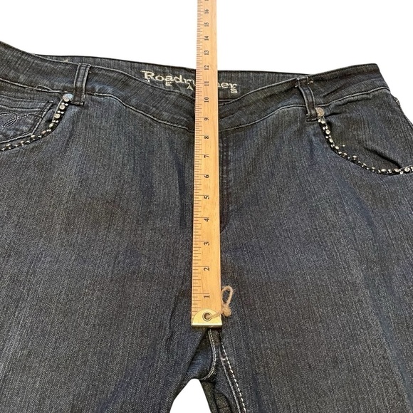Roadrunner Black Denim Capri Pants - Size 16 Bling on all pockets -Silver thread - Picture 4 of 12